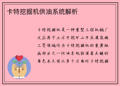 卡特挖掘机供油系统解析
