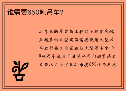 谁需要650吨吊车？
